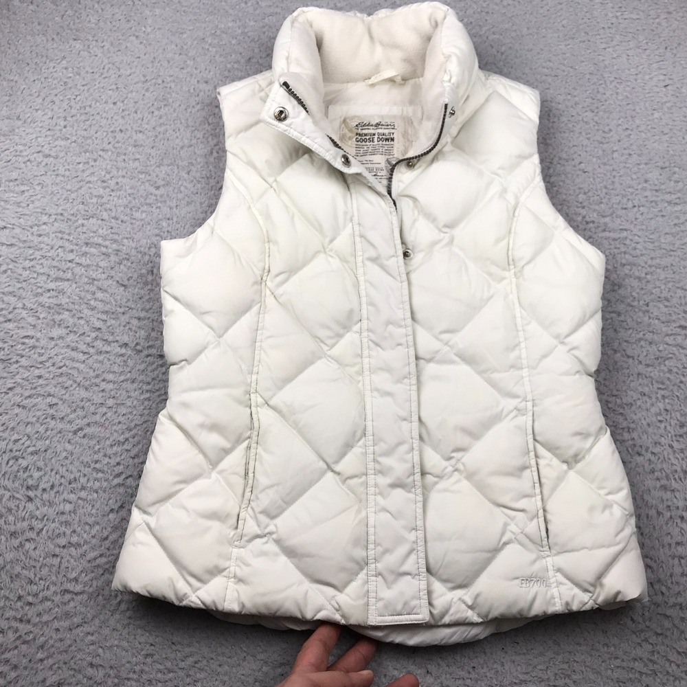 Eddie Bauer Quilted Vest Womnes S Ivory/Offwhite EB 700 Goose Down Fill